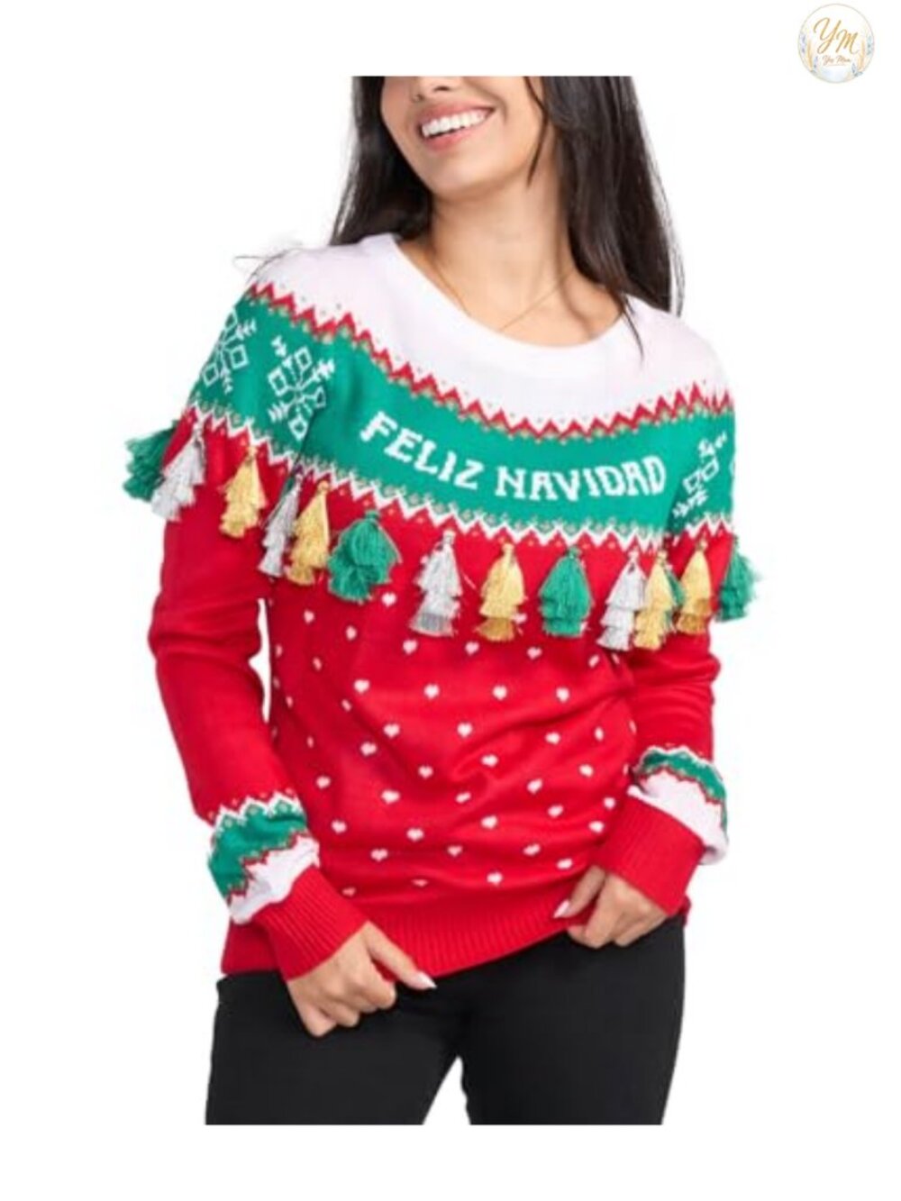 Tipsy Elves Women's Ugly Christmas Sweater Pullover Tassel Embellished